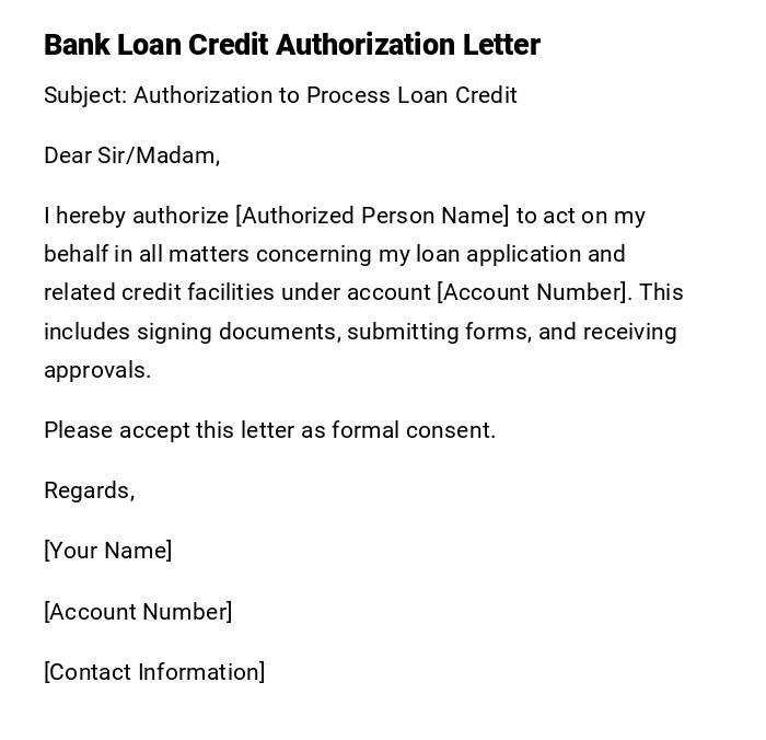 Bank Loan Credit Authorization Letter Bank Loan Credit Authorization Letter
