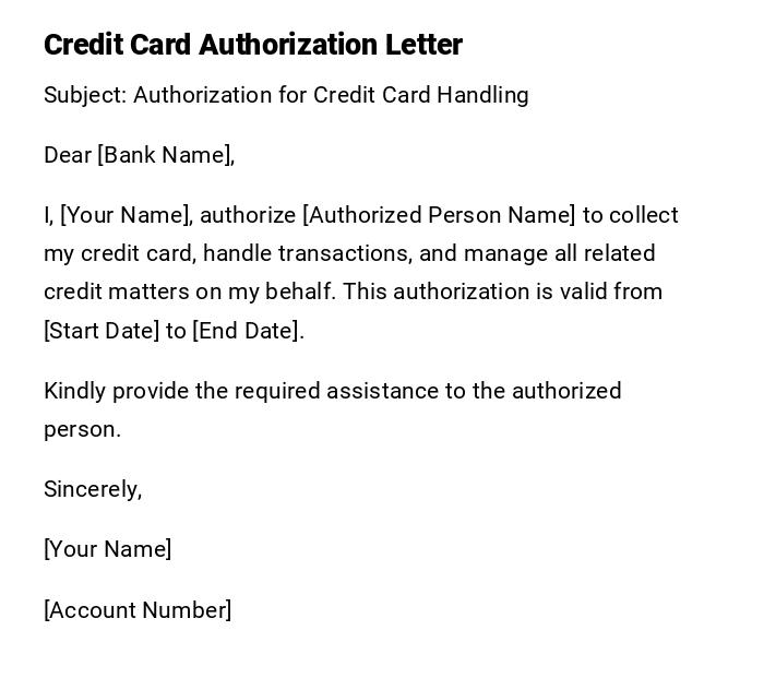 Credit Card Authorization Letter Credit Card Authorization Letter