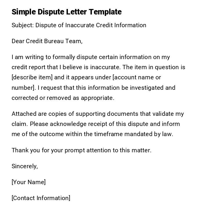 Simple Dispute Letter Template Simple Dispute Letter Template
