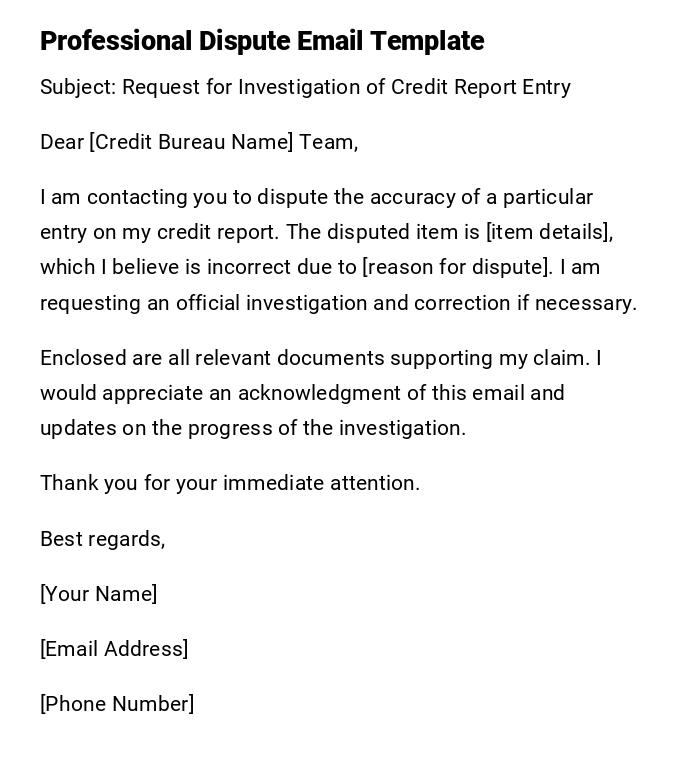 Professional Dispute Email Template Professional Dispute Email Template