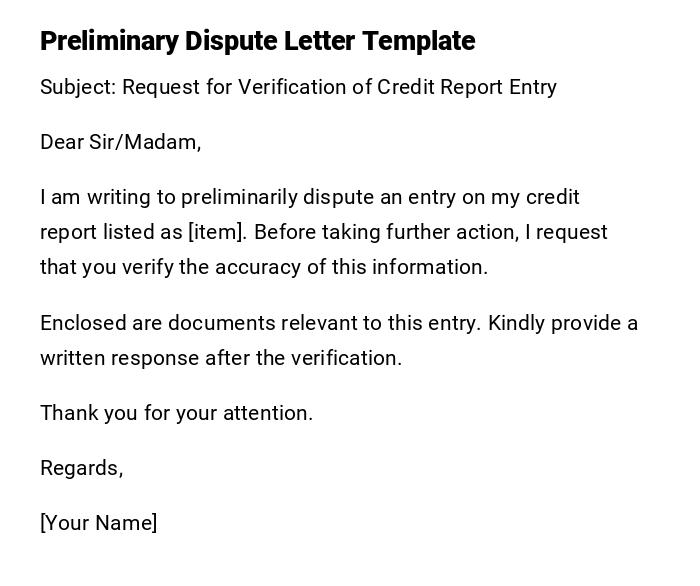 Preliminary Dispute Letter Template Preliminary Dispute Letter Template