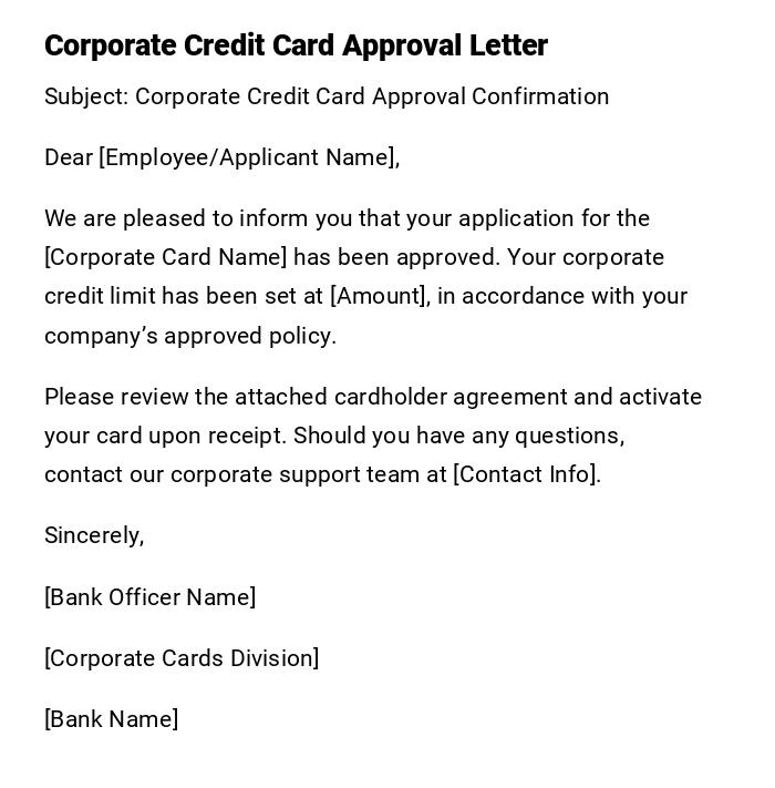 Corporate Credit Card Approval Letter Corporate Credit Card Approval Letter