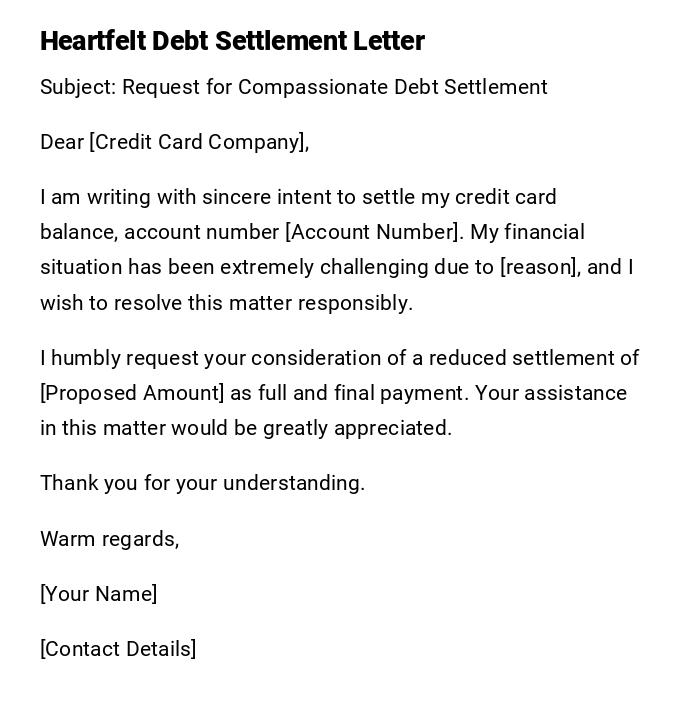 Heartfelt Debt Settlement Letter Heartfelt Debt Settlement Letter