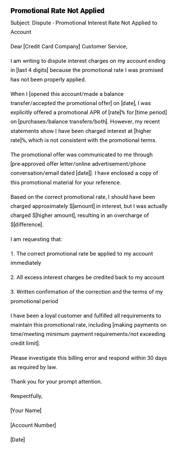 Promotional Rate Not Applied Promotional Rate Not Applied