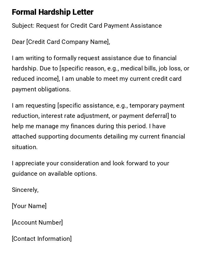 Formal Hardship Letter Formal Hardship Letter