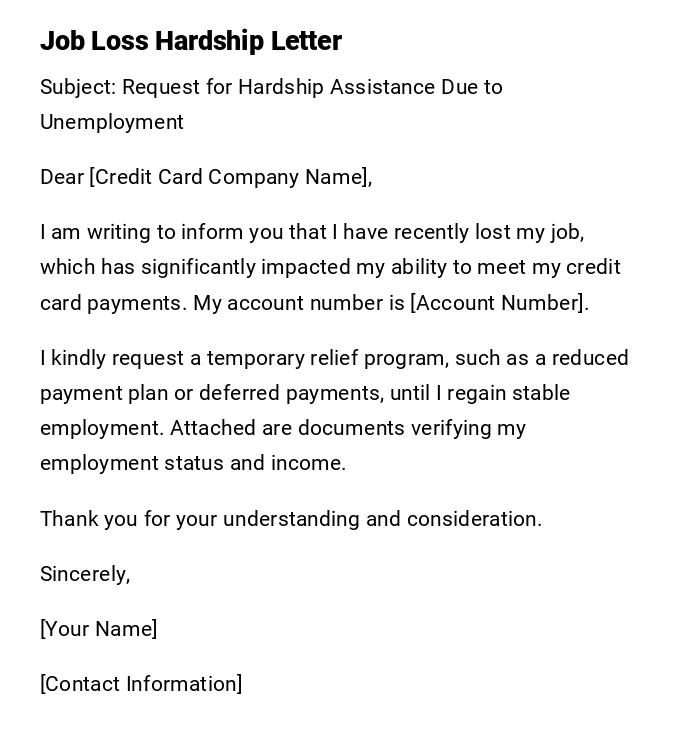 Job Loss Hardship Letter Job Loss Hardship Letter