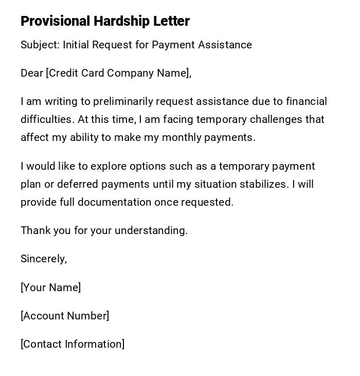 Provisional Hardship Letter Provisional Hardship Letter