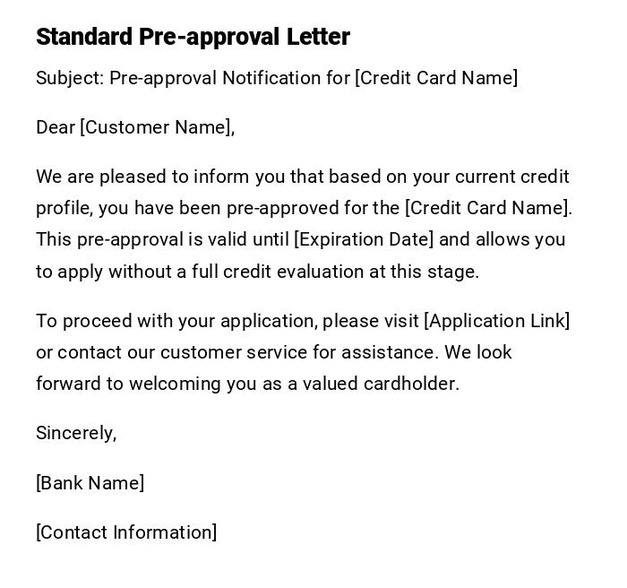 Standard Pre-approval Letter Standard Pre-approval Letter