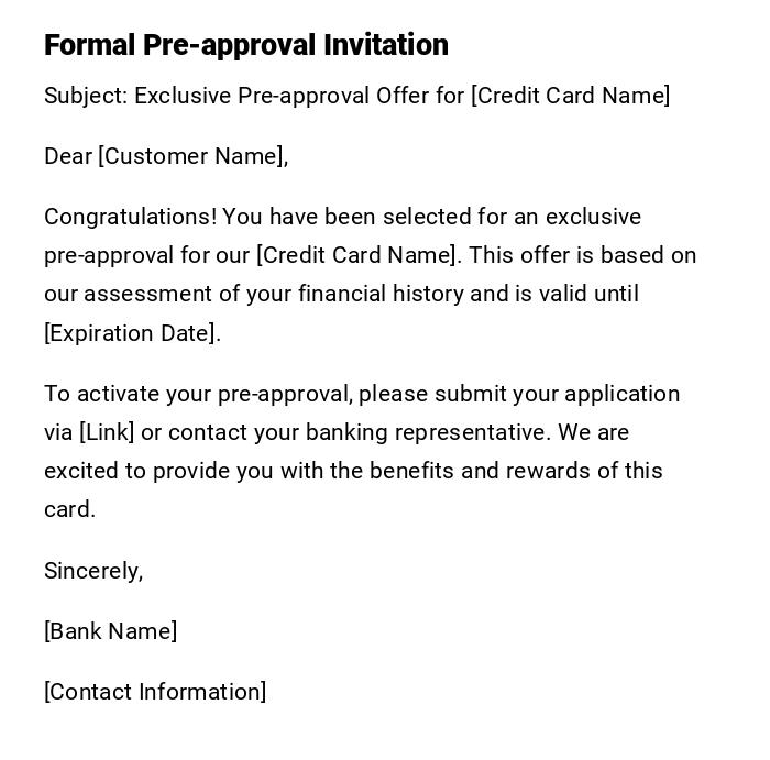 Formal Pre-approval Invitation Formal Pre-approval Invitation