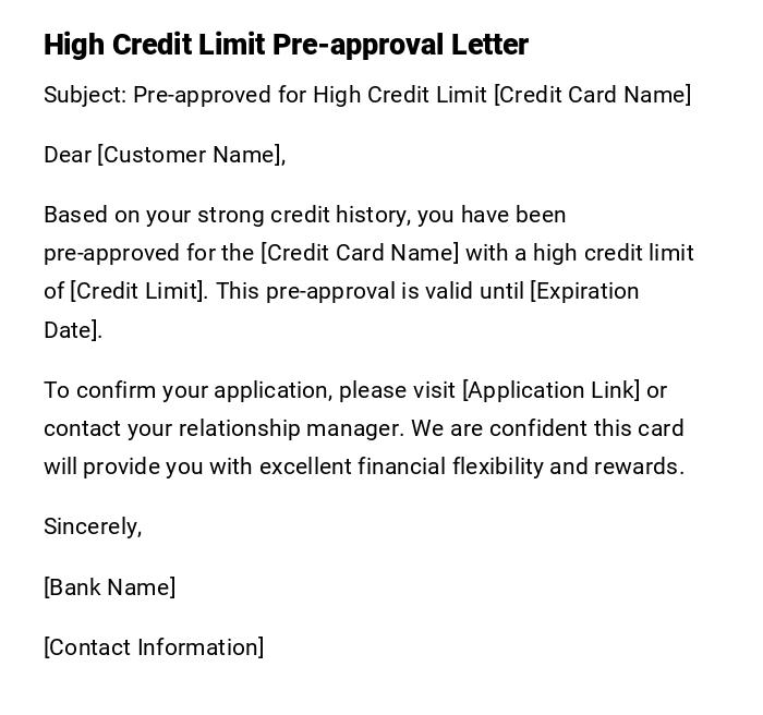 High Credit Limit Pre-approval Letter High Credit Limit Pre-approval Letter
