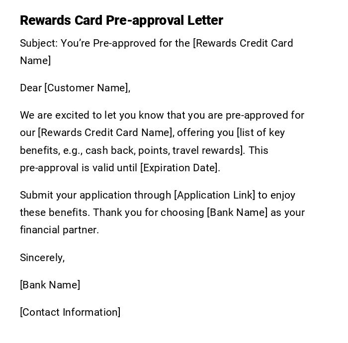 Rewards Card Pre-approval Letter Rewards Card Pre-approval Letter