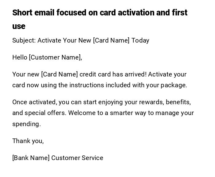 Short email focused on card activation and first use