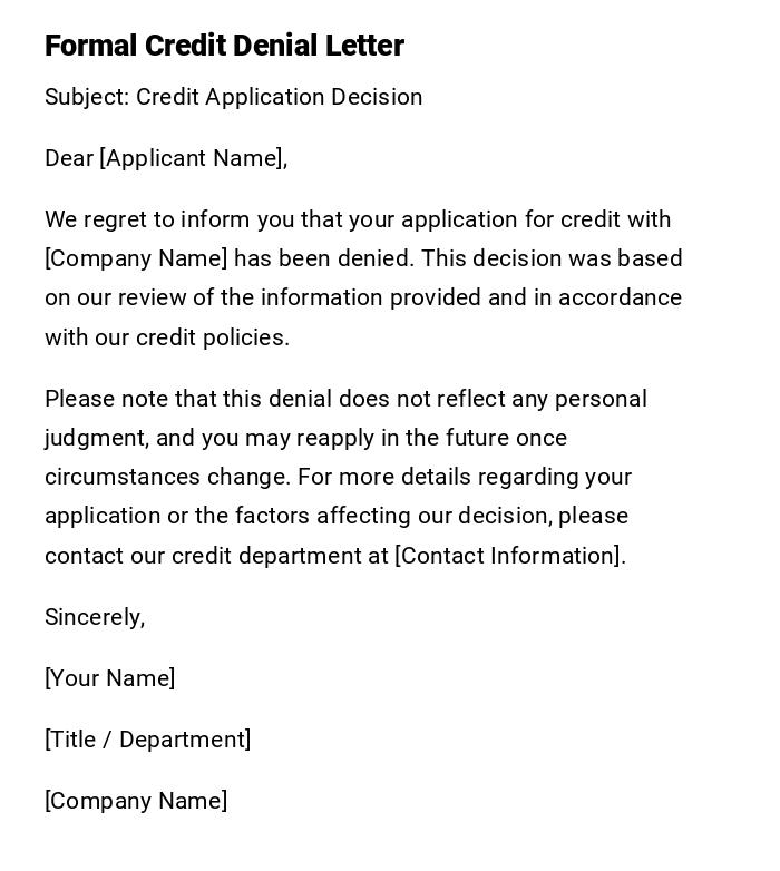 Formal Credit Denial Letter