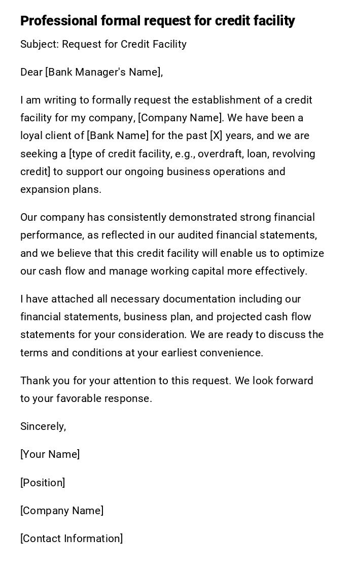 Professional formal request for credit facility Professional formal request for credit facility