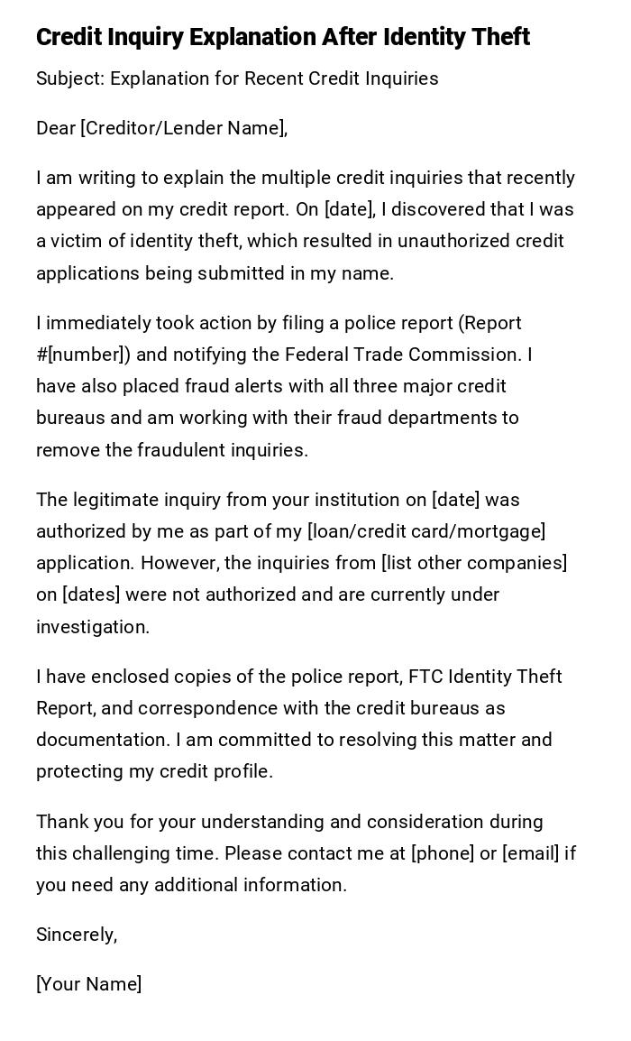 Credit Inquiry Explanation After Identity Theft Credit Inquiry Explanation After Identity Theft
