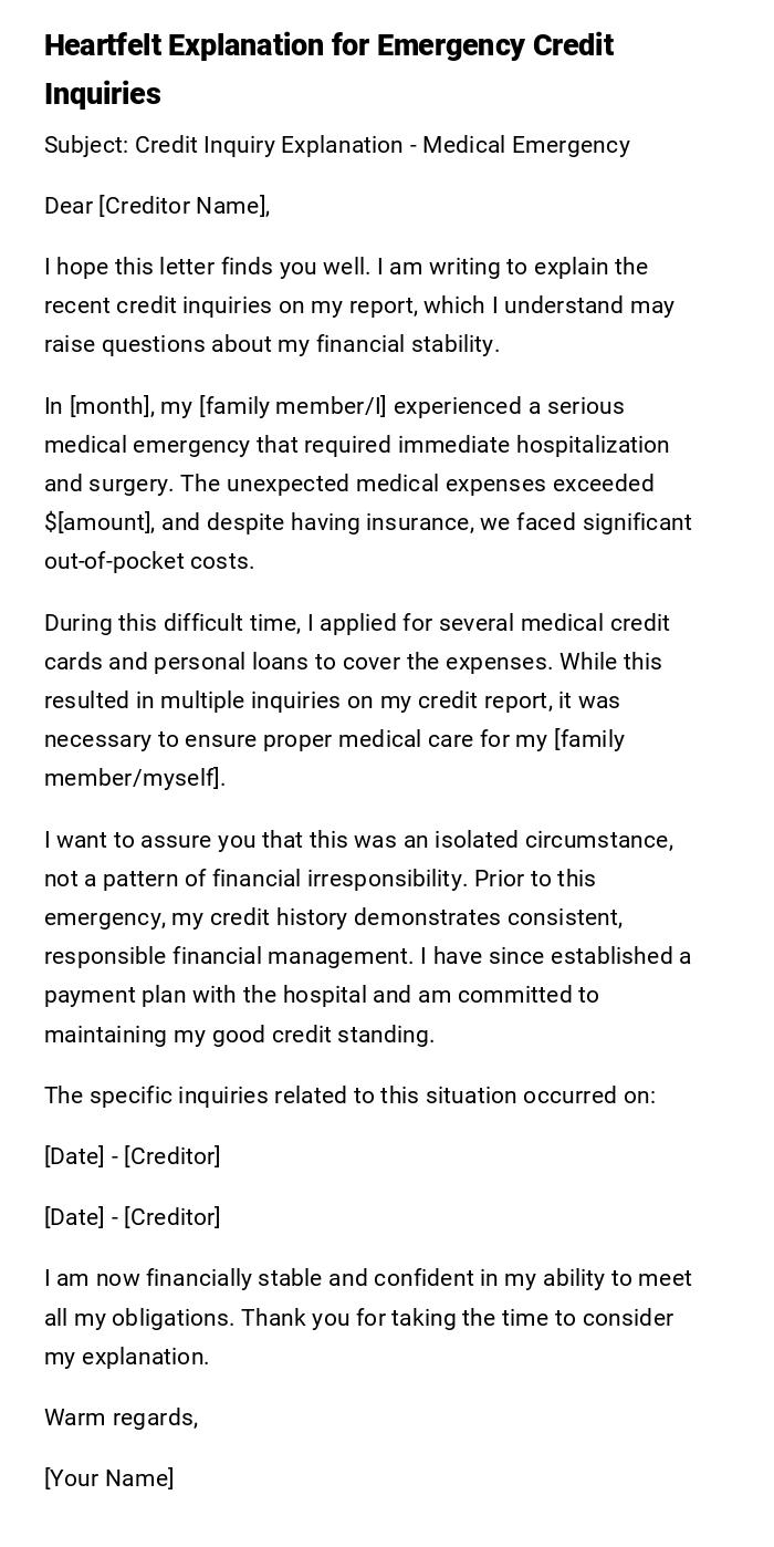 Heartfelt Explanation for Emergency Credit Inquiries Heartfelt Explanation for Emergency Credit Inquiries