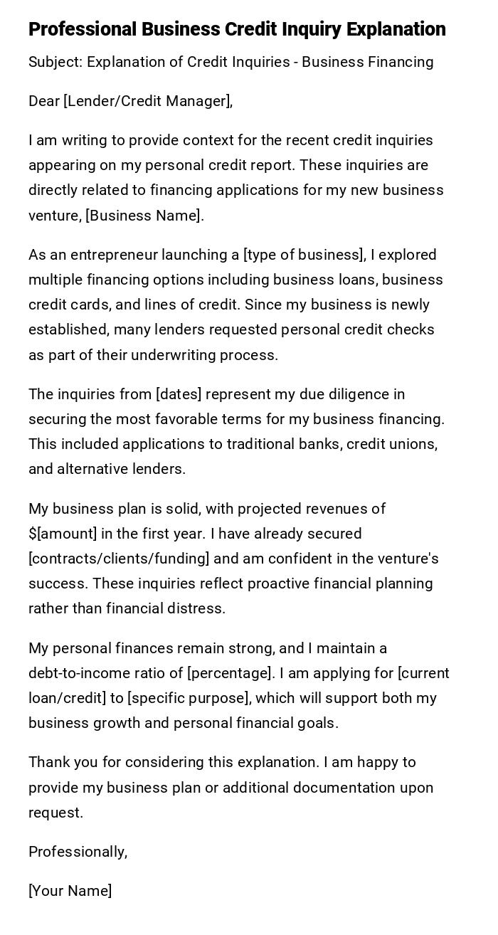 Professional Business Credit Inquiry Explanation Professional Business Credit Inquiry Explanation