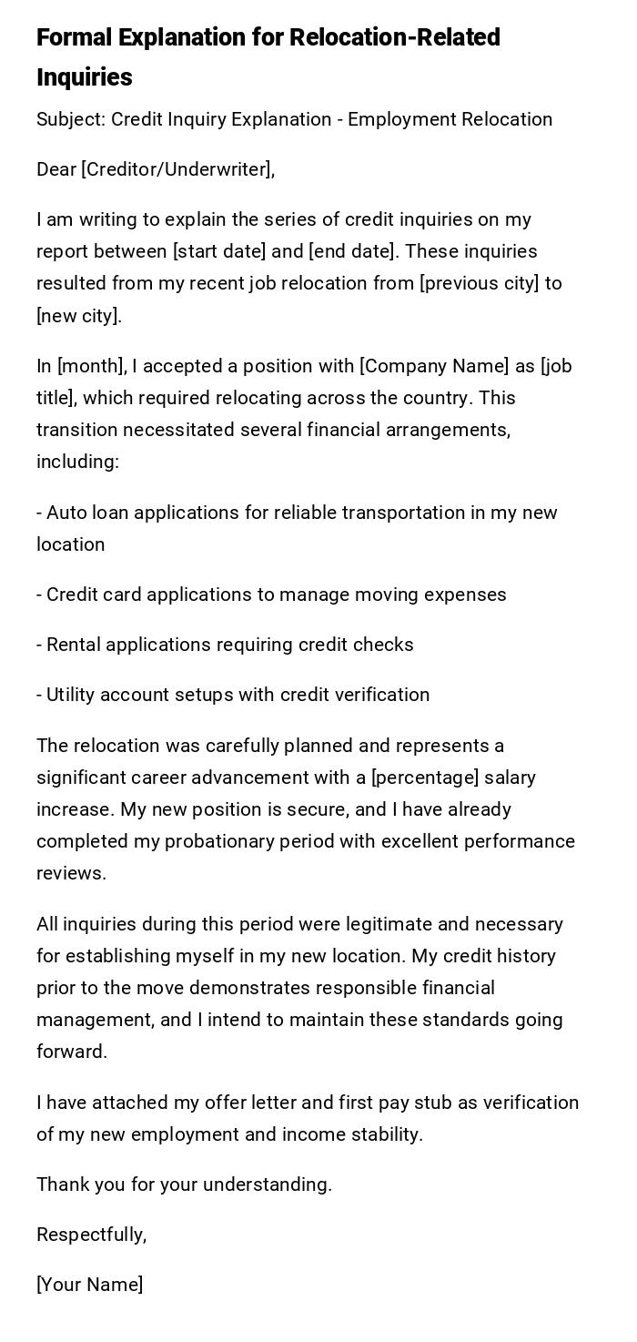 Formal Explanation for Relocation-Related Inquiries Formal Explanation for Relocation-Related Inquiries