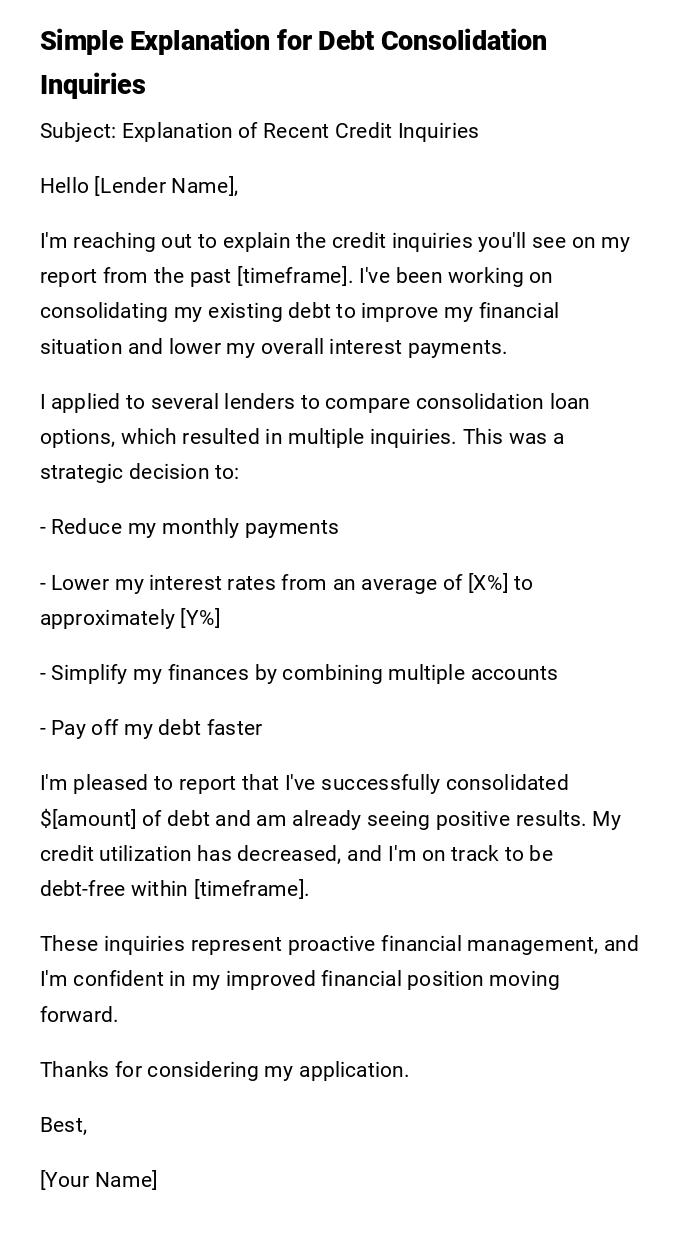 Simple Explanation for Debt Consolidation Inquiries Simple Explanation for Debt Consolidation Inquiries