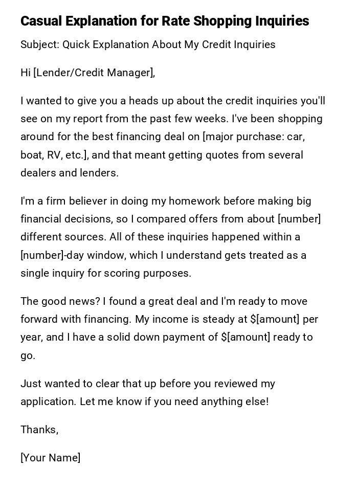 Casual Explanation for Rate Shopping Inquiries Casual Explanation for Rate Shopping Inquiries