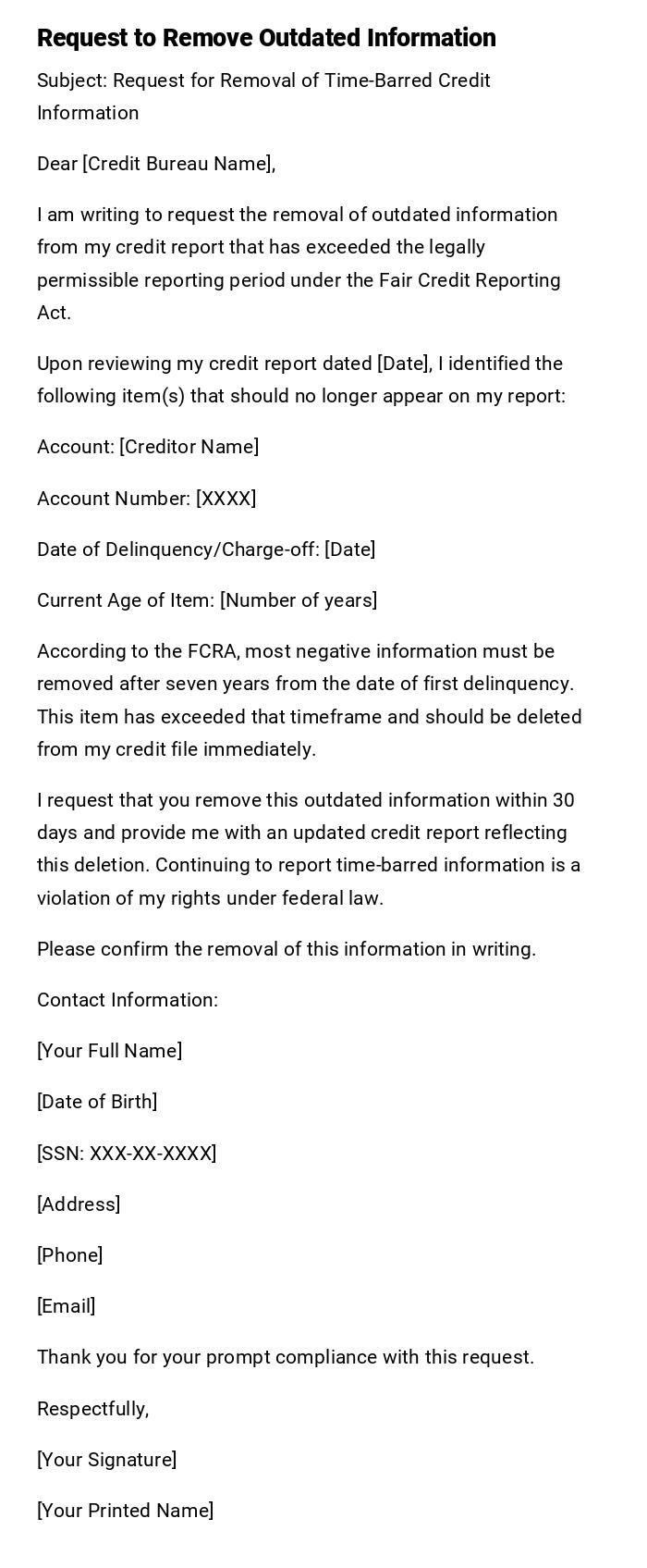 Request to Remove Outdated Information