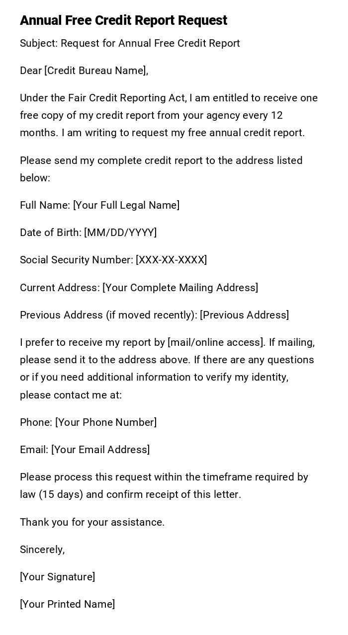 Annual Free Credit Report Request