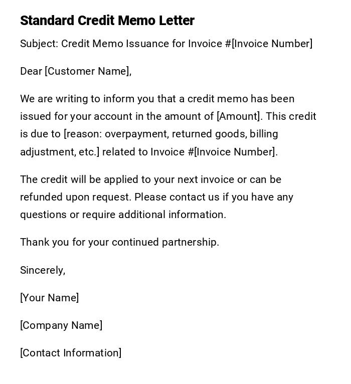 Standard Credit Memo Letter Standard Credit Memo Letter