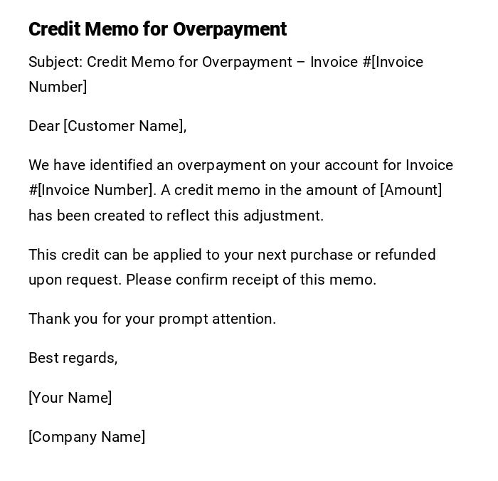Credit Memo for Overpayment Credit Memo for Overpayment