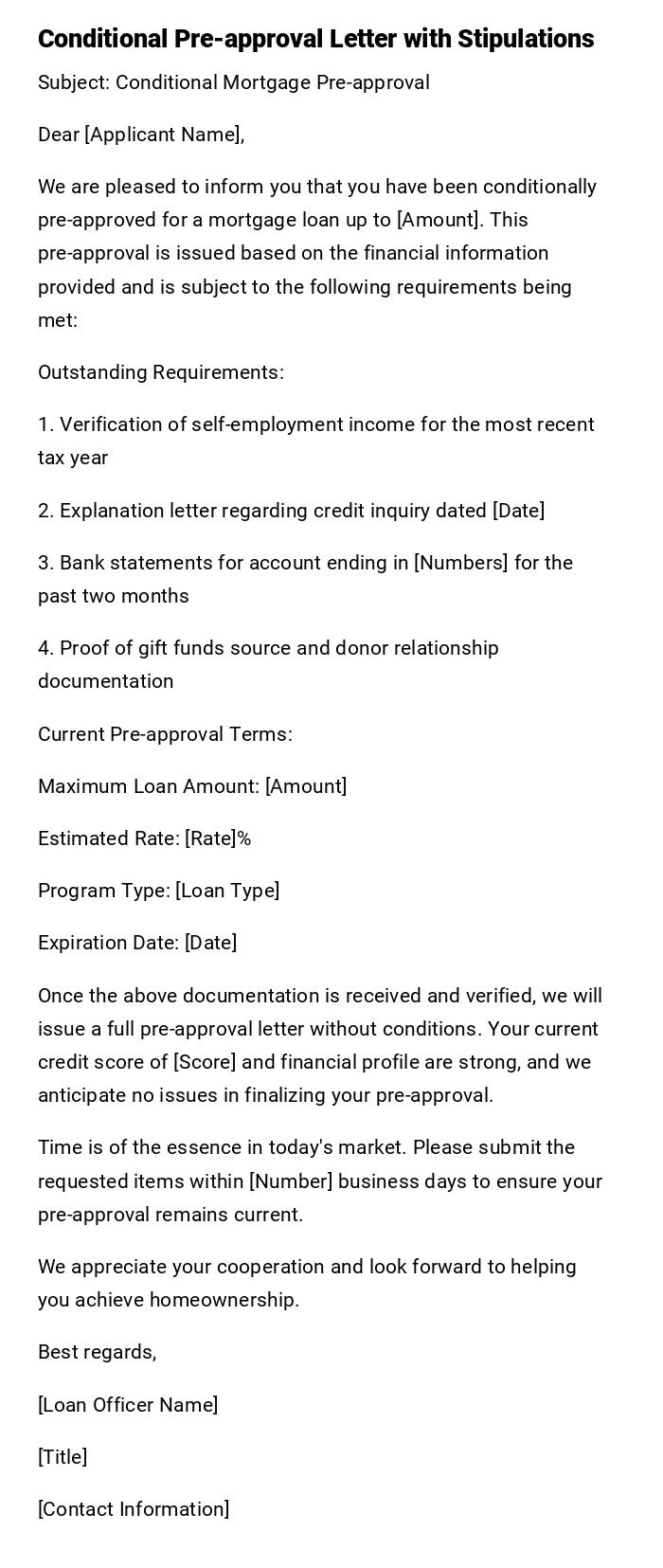 Conditional Pre-approval Letter with Stipulations Conditional Pre-approval Letter with Stipulations