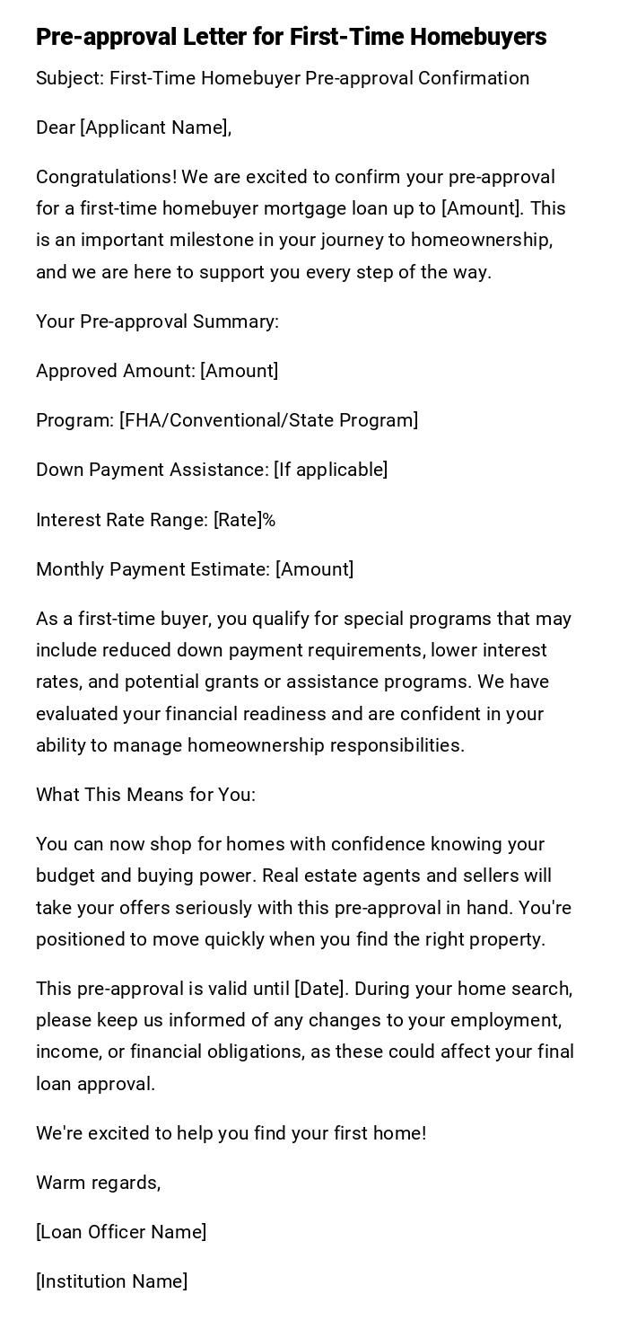 Pre-approval Letter for First-Time Homebuyers Pre-approval Letter for First-Time Homebuyers
