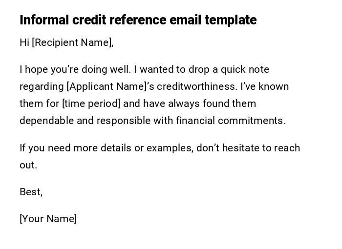 Informal credit reference email template