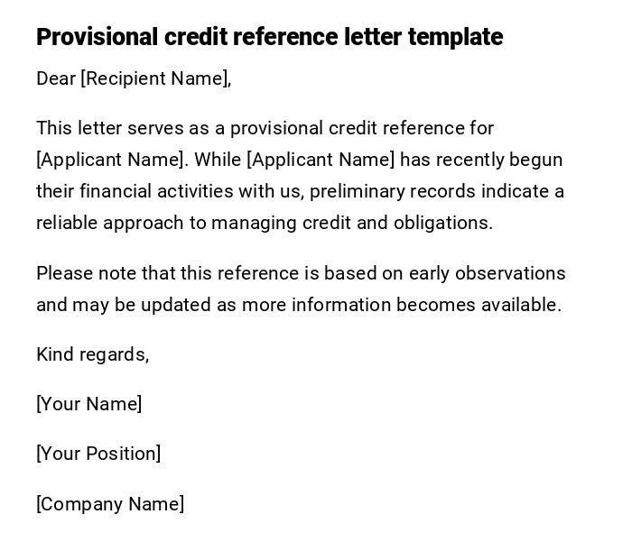 Provisional credit reference letter template