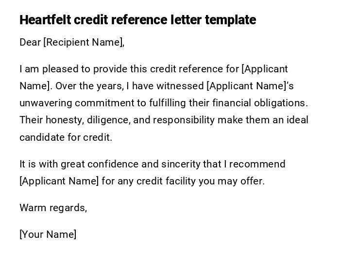 Heartfelt credit reference letter template