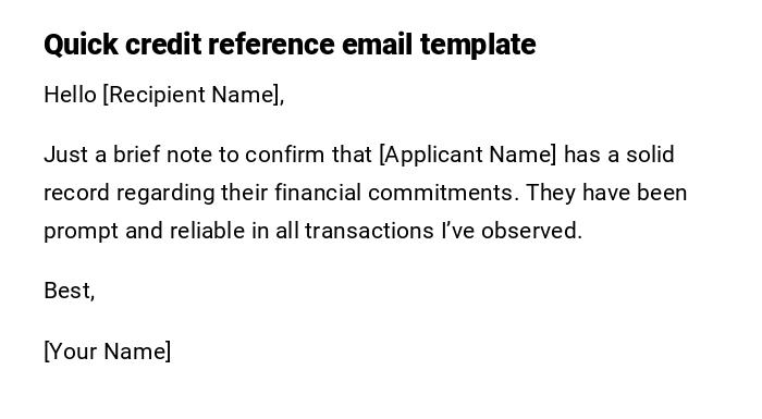 Quick credit reference email template