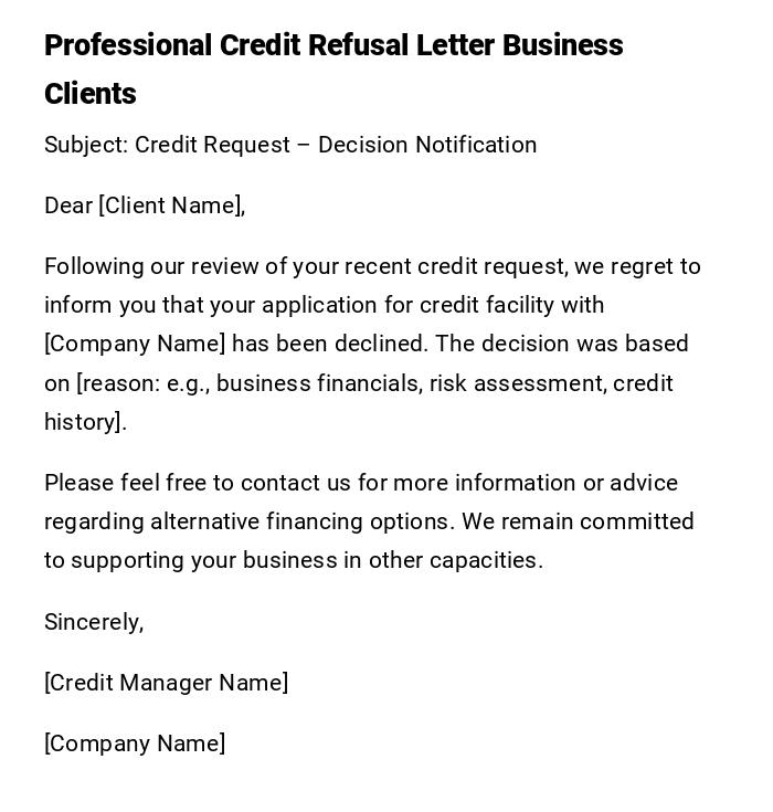 Professional Credit Refusal Letter Business Clients Professional Credit Refusal Letter Business Clients
