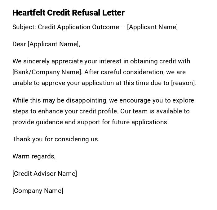 Heartfelt Credit Refusal Letter Heartfelt Credit Refusal Letter