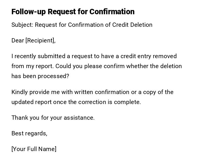 Follow-up Request for Confirmation Follow-up Request for Confirmation