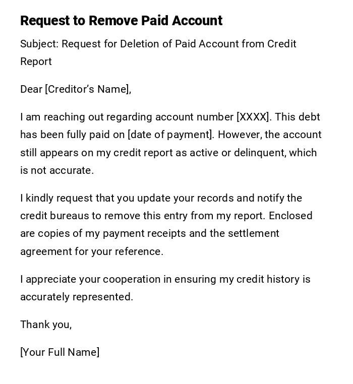 Request to Remove Paid Account Request to Remove Paid Account