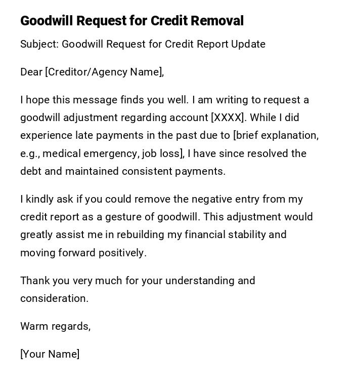 Goodwill Request for Credit Removal Goodwill Request for Credit Removal