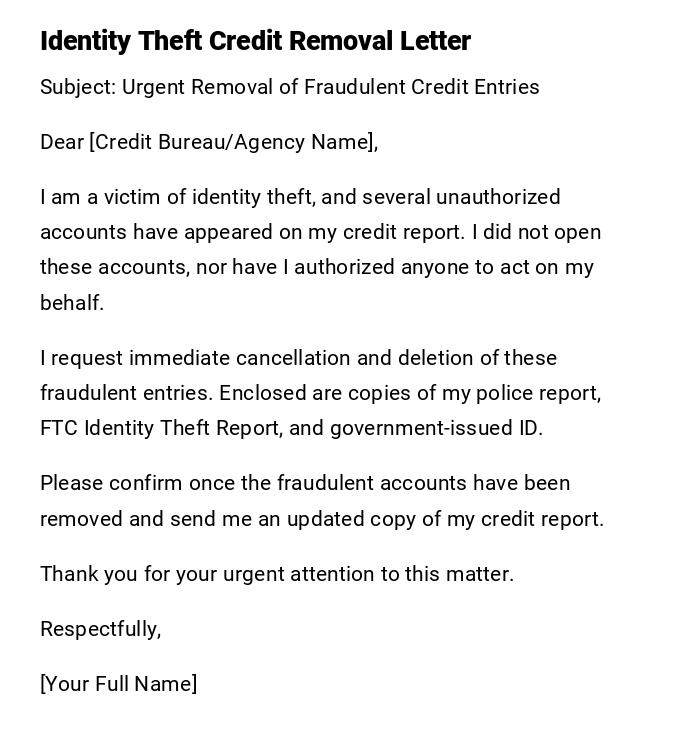 Identity Theft Credit Removal Letter Identity Theft Credit Removal Letter