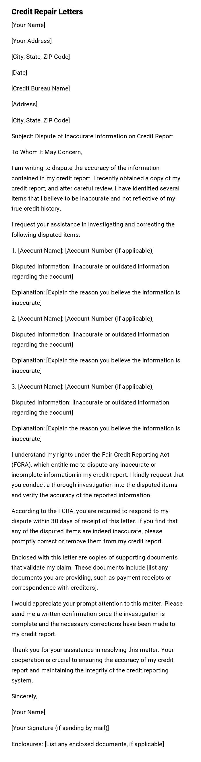Credit Repair Letters Credit Repair Letters