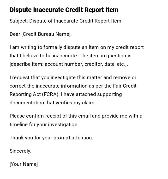 Dispute Inaccurate Credit Report Item Dispute Inaccurate Credit Report Item