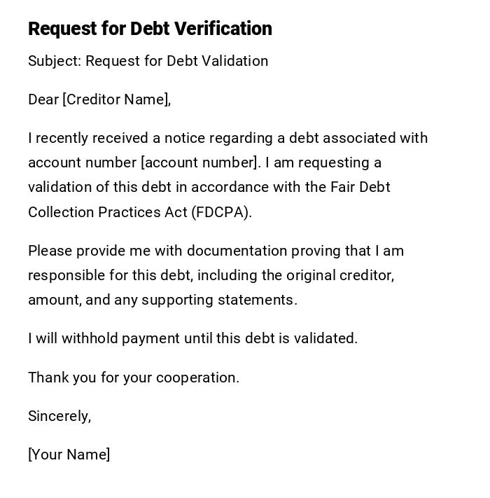 Request for Debt Verification Request for Debt Verification