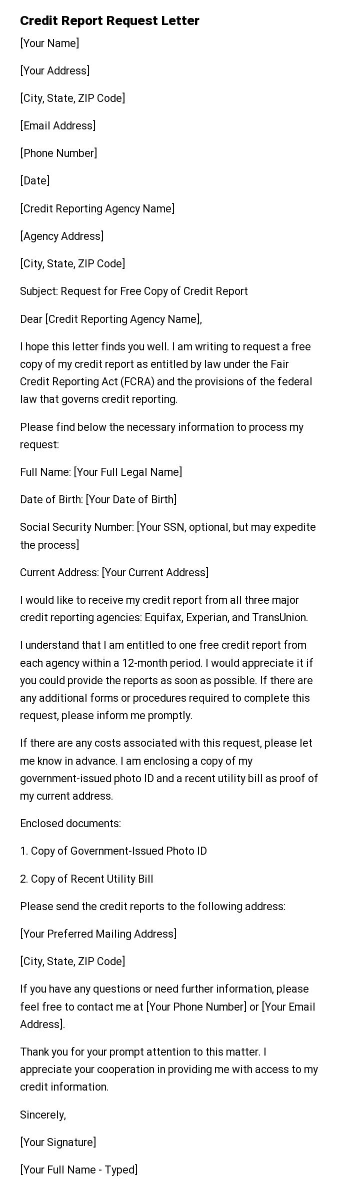 Credit Report Request Letter