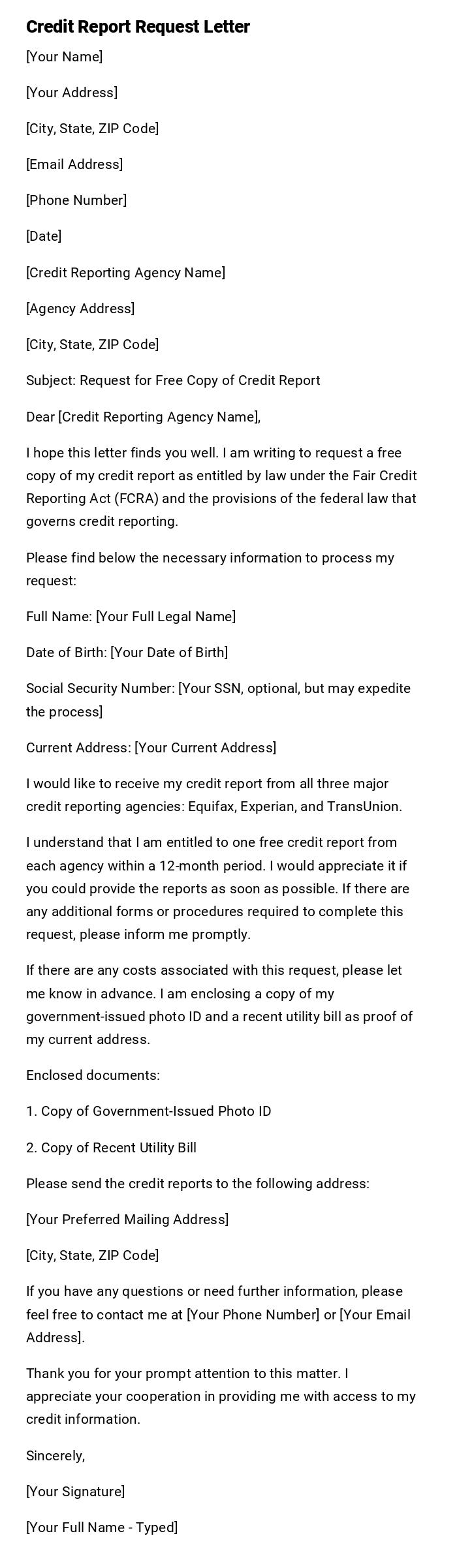 Credit Report Request Letter