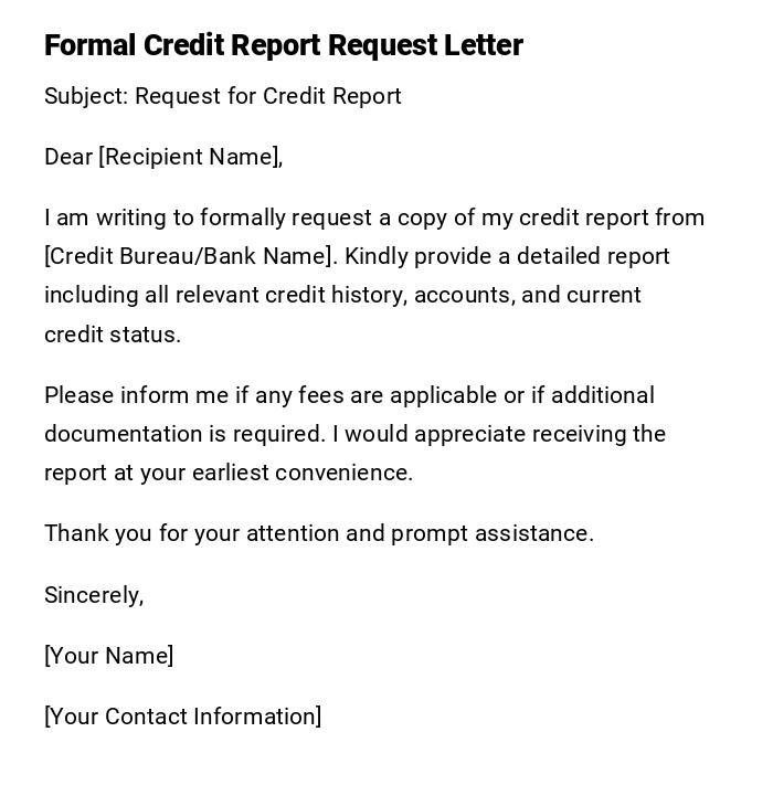 Formal Credit Report Request Letter Formal Credit Report Request Letter