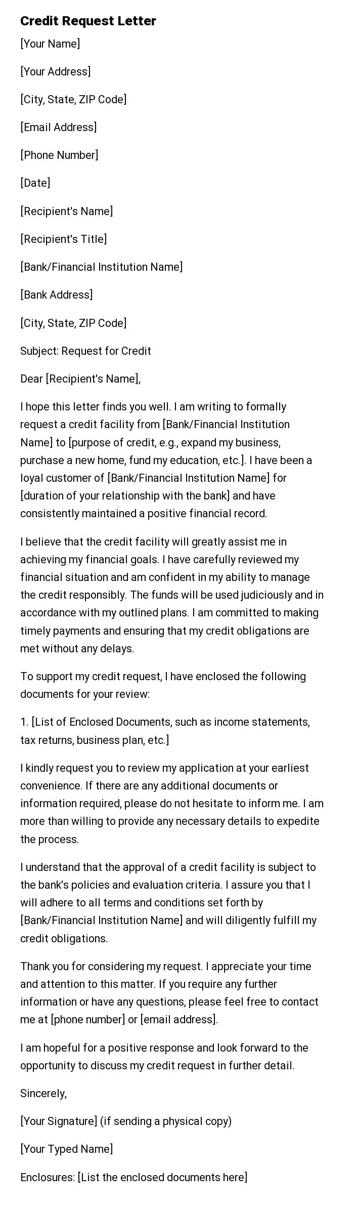 Credit Request Letter
