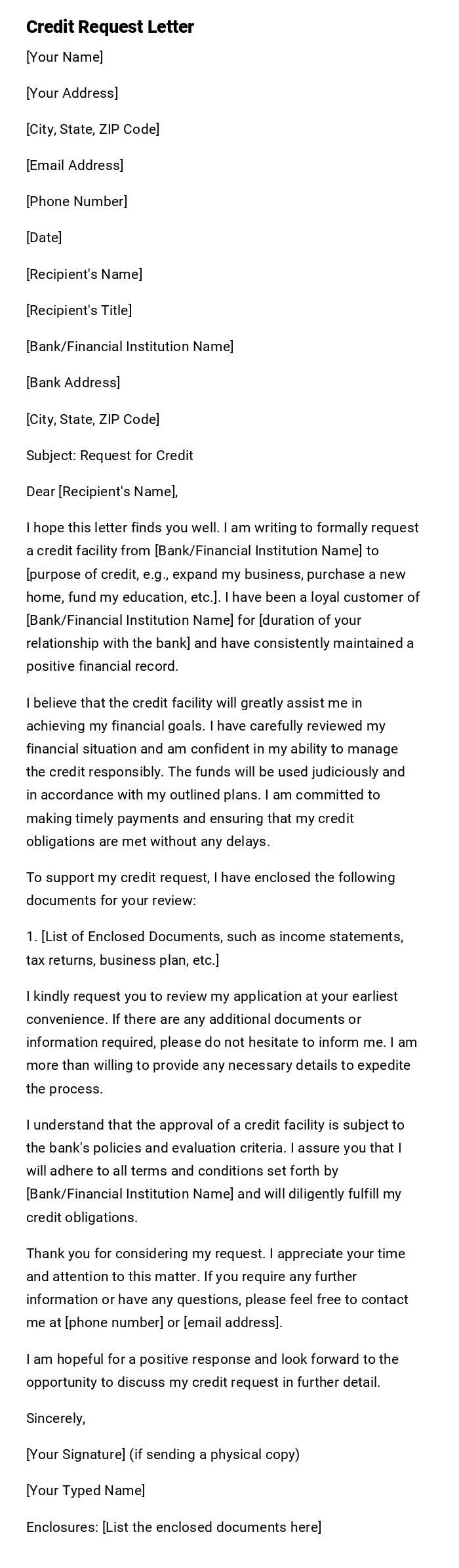 Credit Request Letter