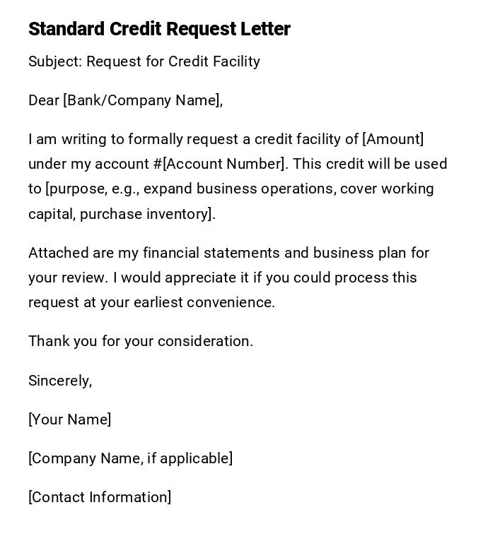 Standard Credit Request Letter Standard Credit Request Letter