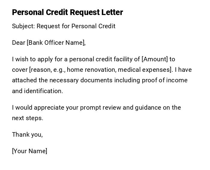 Personal Credit Request Letter Personal Credit Request Letter